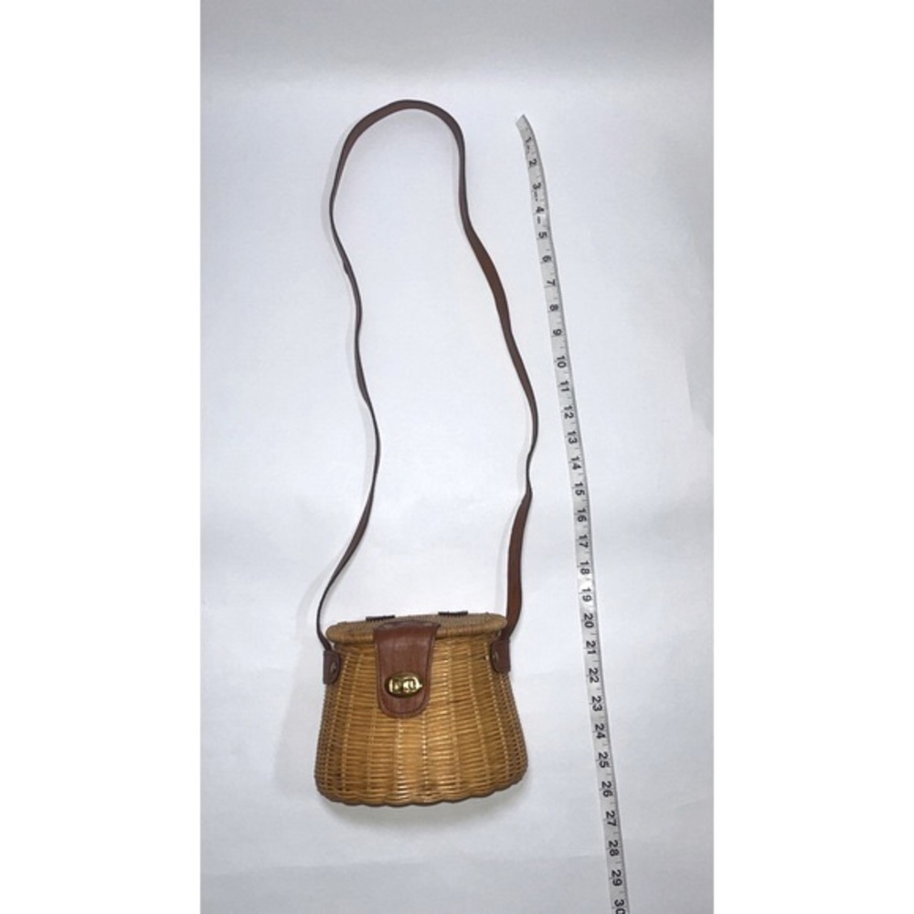 Rattan Basketweave Crossbody Bag w/ Leather Strap - Picture 2 of 6